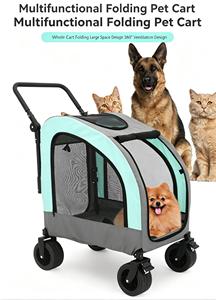Poussette pour animaux de compagnie brevetée de grande capacité, cadre en acier carbone robuste, chariot pour chien avec fenêtre en maille respirante pour les voyages en extérieur - Product Image 4