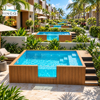 Piscine hors sol moderne en fibre de verre avec rideau d'eau, mur transparent, accès par escalier, 20ft 40ft, pour baignade, jacuzzi et spa, en conteneur