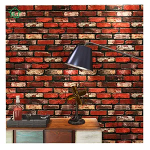 Grosir 3d faux brick wall panel peel stick-Wallpaper Bata Merah Klasik 3d, Wallpaper Berperekat Dapat Dilepas untuk Dinding Interior