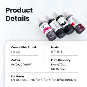 Tinta de Recarga a Granel Compatible con Canon <span class=keywords><strong>PIXMA</strong></span> G580 G680 G540 <span class=keywords><strong>G640</strong></span> G550 G650, a Base de Agua, en 6 Colores Premium, Modelos GI43 43 GI53 83 - Product Image 2