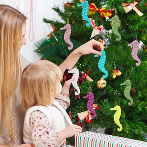 12 pièces 3.5 \ "ornements de Noël sur le thème de la plage côtière <span class=keywords><strong>hippocampe</strong></span> avec corde en 6 couleurs ensemble de décorations de Noël - Product Image 6