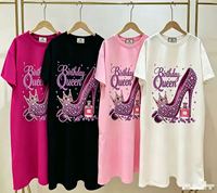 Robes d'été pour femmes en coton 100% imprimées de dessins animés avec strass, taille plus, décontractées, OC540