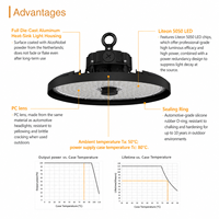Lámpara LED High Bay UFO de 100W, 120W, 150W, con Lente de PC Liteon 5050, 4000K, 200 lm por W, IP65, IK08, Garantía de 7 Años, desde Almacén en Alemania