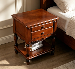 Traditional Dark <b>Walnut</b> Wood Nightstand 2-<b>Drawer</b> Antique Turned Leg Bedroom Furniture Storage Cabinet - Product Image 2