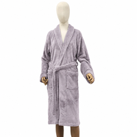 Peignoir personnalisé avec logo, col châle, en flanelle de polyester, violet clair, durable pour la salle de bain, pour femmes, vente en gros