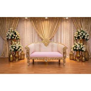 Canapé Trône Royal Double de Luxe Doré Antique pour Mariage, pour le Roi et la Reine, Mobilier de Location, Chaises de Mariage Dorées - Product Image 3