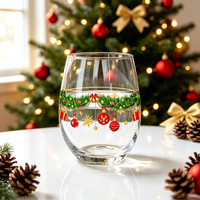 Verre à vin sans pied à thème de Noël, imprimé couronne, en forme d'œuf, pour whisky, jus, eau, avec guirlande de Noël festive