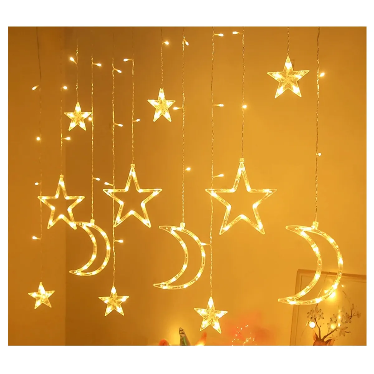 LED Fairy Lights 3.5m Star Moon LED Curtain Lights Garland Wedding Decorative Lamp for Home Garden Christmas Window Curtain