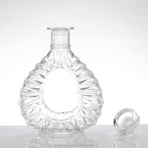 Bouteille en verre cristallin haute transparence pour spiritueux, motif soleil vintage rond aplati, directement de l'usine, pour brandy XO, whisky, vodka. - Product Image 3