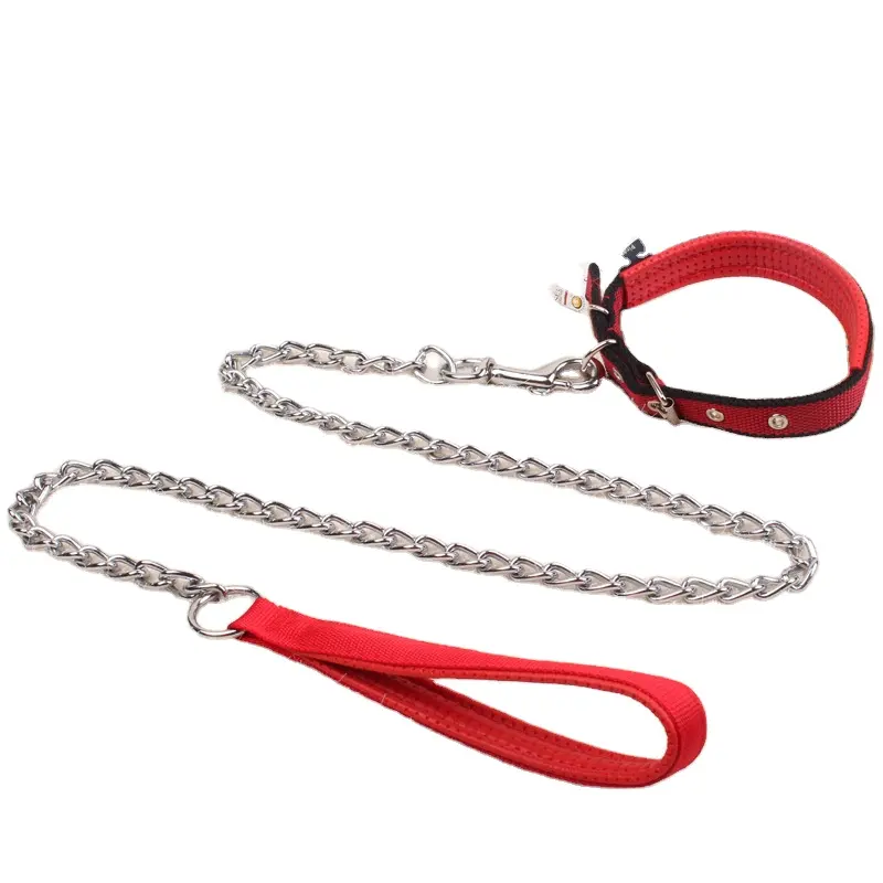 Venta caliente nuevo estilo hierro Metal P cadena mascota Collar Correa conjunto para perros de compañía