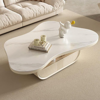 Table basse blanche de style moderne pour salon, table centrale en bois blanc avec tiroir, plateau en pierre frittée type nuage