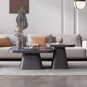 Set di 3 Tavolini da Caffè Moderni Quadrati per <span class=keywords><strong>Soggiorno</strong></span>, Stile <span class=keywords><strong>Industriale</strong></span>, Combinazione Legno e Metallo - Product Image 4