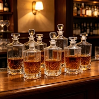 Botol Brandy Whisky Gin Tequila Mewah 500ml Isi Ulang Bentuk Heksagonal Kristal Bening Dengan Tutup Gabus Kaca