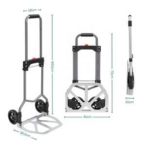 Folding Aluminum <b>Trolley</b> 38.5x41x99.5 Cm 70 Kg Capacity Telescopic Handle 2 Wheels Camping Cart - Product Image 2