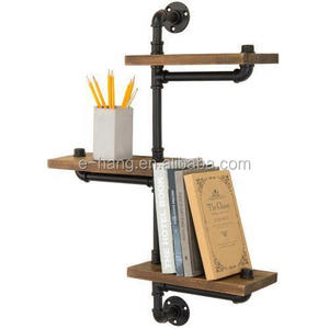 OEM Verbranntes Holz & Industrierohr <span class=keywords><strong>3</strong></span>-stufiges Ausstellungsregal Dekoratives Holzregal - Product Image 1