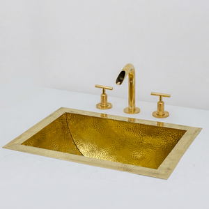 Lavabo de Baño Rectangular de Latón Martillado para Instalar Bajo Encimera, Lavabo de Latón Sólido Hecho a Mano, Lavabo de Metal Dorado Estilo Vintage - Product Image 1