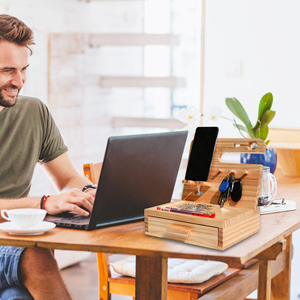Organizador de mesita de noche funcional con orificio para cable de cargador de teléfono como regalo para papá y esposo - Product Image 3