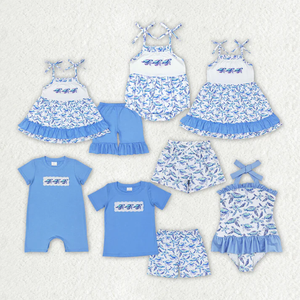 Vêtements en gros pour enfants, tenues pour bébés filles, ensemble short à manches courtes violet à fleurs festonnées - Product Image 5