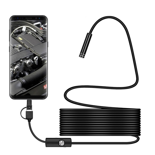 Full HD Camera MicroUsb Type-C Android Smartphone 2M 5M 10m Hard Flexible Wire 7mm Endoscopy Camera Inspection