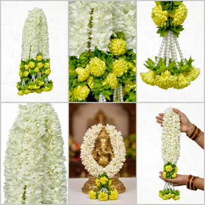 Artificial <b>White</b> Floral Garland with Yellow Flower Accents Pearl <b>Hanging</b> Mala for Wedding Festival Temple Decoration - Product Image 6