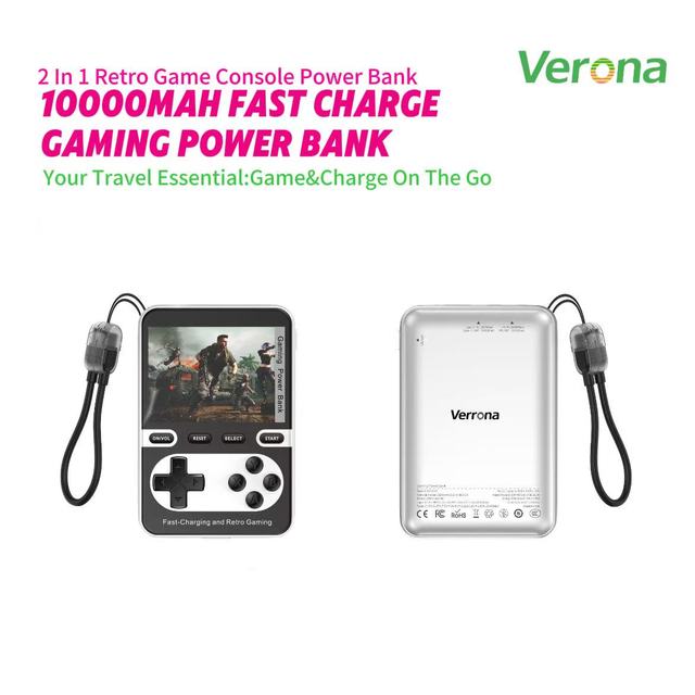 2-in-1 Retro Handheld Game Console & Wireless Charging Power Bank with LED Display Portable Classic Game Player Fast Charging