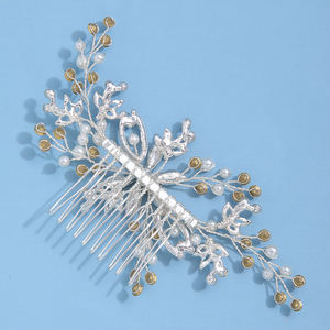 Diseño Original HOJA DE Metal flor accesorios de boda tocado cristal perla elegante novia peines laterales <span class=keywords><strong>para</strong></span> niñas - Product Image 5