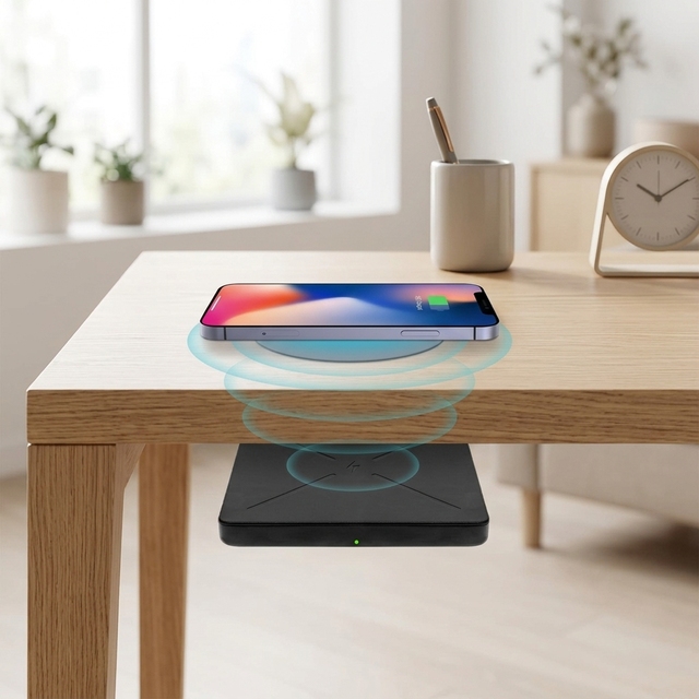 Hidden Under-Desk Magnetic Wireless Charger with Aluminum Construction 20W Fast Charging 50mm Range for Hotels & Cafs Phones