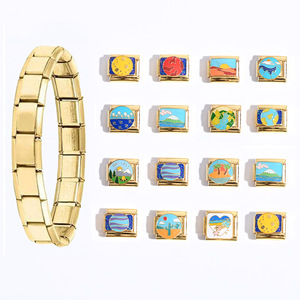 Italian Modular Bracelet Stainless Steel Charm Links Heart Flower Planet Design Unisex Gift Accessory - Product Image 1