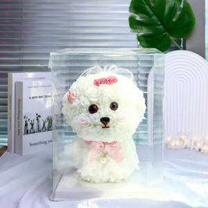 Flor inmortal maltesa Cachorro Ramo de flores Cumpleaños Navidad Graduación Día DE LA MADRE Envío de niñas Novias Ramo de flores - Product Image 1