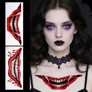 Halloween <span class=keywords><strong>horreur</strong></span> <span class=keywords><strong>Thriller</strong></span> corps Art démon grande bouche temporaire tatouage autocollant transfert d'eau impression étanche pour la décoration - Product Image 5