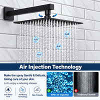 Ensemble de robinetterie de douche noir mat avec pommeau de douche pluie 10 pouces, douchette à main, vanne de régulation de pression, mitigeur de douche mural en laiton - Vente en gros