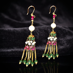 Pendientes Colgantes Chic con Diseño de Borlas y Perla como Piedra Principal para Joyería de Fiesta - Product Image 3