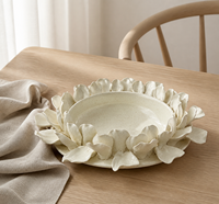 Bol décoratif en céramique 3D à motif floral, blanc, avec pétales superposés, pour console, table à manger, décoration de la maison