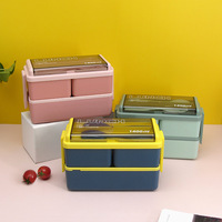 CXT227 Boîte à bento en plastique double couche pour micro-ondes Boîtes à repas isolantes pour enfants et étudiants Boîte à lunch portable
