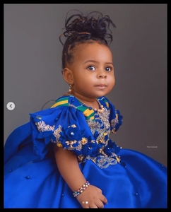 Abiti da damigella d'onore blu reale con perline, abiti da festa per bambine, abiti da compleanno, abiti da principessa per neonate - Product Image 3