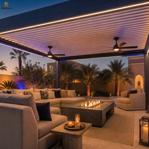 Pérgola Bioclimática Motorizada de Aluminio RKOVE con LED y Ventiladores de Techo, Impermeable para Todas las Estaciones, Pabellón Exterior para Villa 5*5 6*6m - Product Image 1