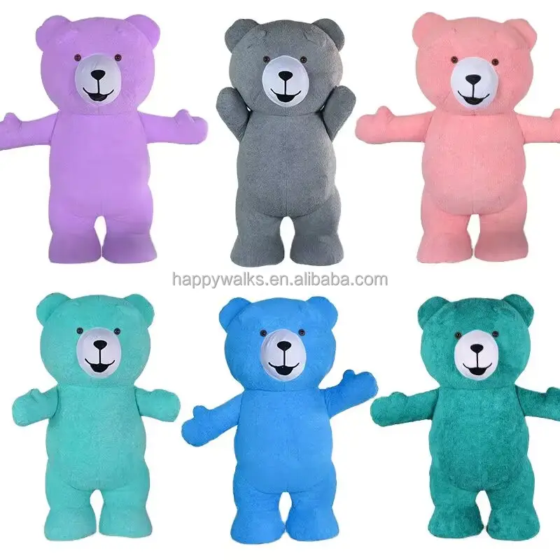 Kostum beruang Teddy tiup warna-warni 2.6/2/3m, kostum Cosplay maskot beruang teddy tiup