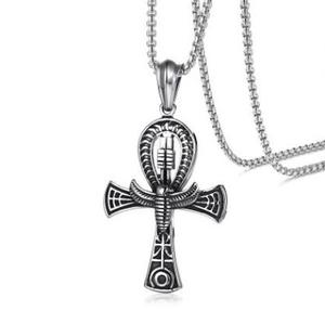 Collar de cadena de acero inoxidable para rezar, Collar de joyería con amuleto de Cruz Coptica egipcia antigua - Product Image 3