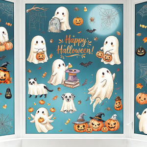 Venta al por mayor de Adhesivos Decorativos Estáticos para Ventanas de Halloween con Diseños de Fantasmas, Calabazas, Perros, Gatos, Murciélagos y Arañas, Pegatinas de Cristal para una Decoración Feliz de Halloween en el Hogar - Product Image 3