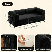 Modulares Zweisitzer-Schlafsofa mit Stoffbezug, 65D Schaumstoff, Hochdichter Schaum, Edelstahlrahmen, 4 Größenoptionen für Wohnzimmer