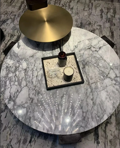 طاولات حجر رخامية بيضاء طبيعية من OEM بشكل دائري مع أرجل خشبية - Product Image 3