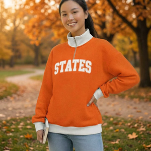 Sweat-shirt personnalisé pour femme, style universitaire, mode hiver automne, streetwear, doublé, en Spandex/Coton délavé, avec fermeture éclair et col montant sur le devant - Product Image 1