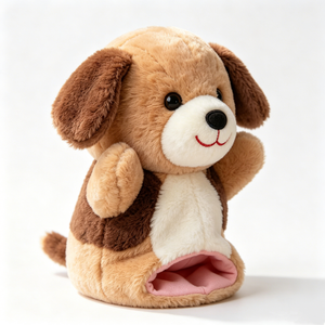 Marioneta de mano de peluche personalizada de cachorro con orejas flexibles, suave, de dos tonos, marrón tostado, para niños, para contar historias e interactuar. - Product Image 2