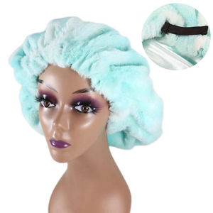 HZM-23252 vente chaude personnalisé flou femmes bonnets de couchage grand velours réglable tresse bonnets <span class=keywords><strong>pour</strong></span> bonnet de nuit protection <span class=keywords><strong>coiffure</strong></span> - Product Image 5