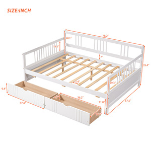 White Solid Wood <b>Storage</b> <b>Sofa</b> <b>Bed</b> Single Size With Double Drawers And Guardrails For Bedroom Use - Product Image 3