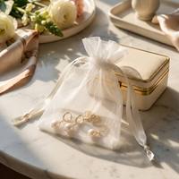 Pochette en organza transparente avec logo personnalisé, sac cadeau de luxe pour mariage, emballage de bijoux, sac en maille à cordon, vente en gros en provenance d'usine