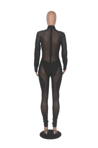 Gx0233 Spring Waterproof Eco-Friendly Solid Fashion Sexy <strong>Playsuits</strong> and Bodysuit See Through Women Long Sleeve <strong>Mesh</strong> Jumpsuits - Product Image 5