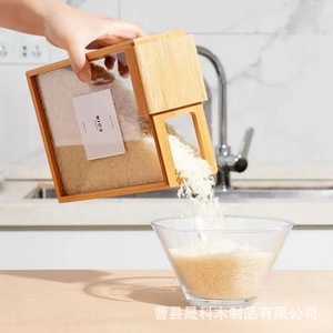 Wooden Cereal Storage Box <b>Bamboo</b> Lid Rectangle Grain <b>Container</b> Kitchen Food Organizer - Product Image 2