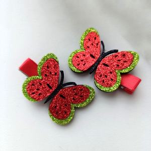 2pcs/<b>Set</b> Sweet Red Butterfly Fabric Hair Clips Small Colorful Custom Party Accessories for Kids <b>Girls</b> - Product Image 6
