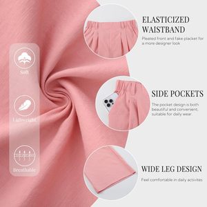 Pantalones de Lino de Cintura Alta para Mujer, Pantalones Palazzo de Pierna Ancha con Bolsillos, Color Rosa, Atuendos Casuales de Playa, Ajuste Cómodo y Transpirable - Product Image 5
